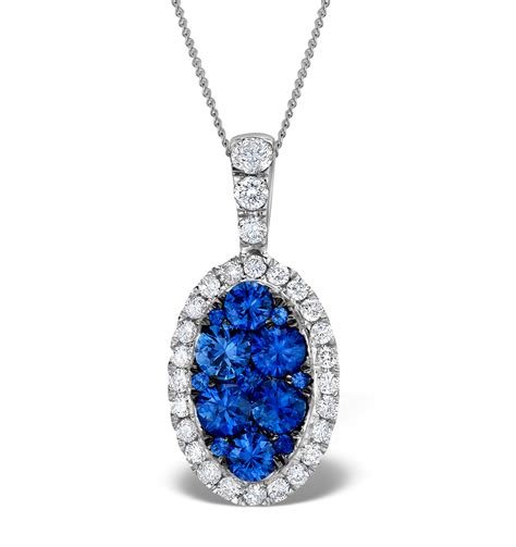 1.42ct Sapphire and Diamond 18K White Gold Cluster Pendant Necklace