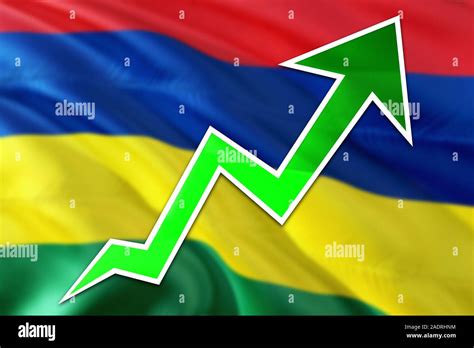 Mauritius economy graph is indicating positive growth, green arrow going up with trend line ...