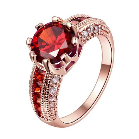 Women's Rose Gold Color Finger Rings Crystal Red Crystal Jewelry Wholesale and Free Shipping Red ...