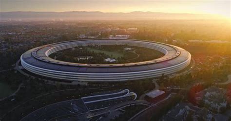 Aerial Drone Apple Campus Spaceship Sunrise Stock Footage Video (100% ...