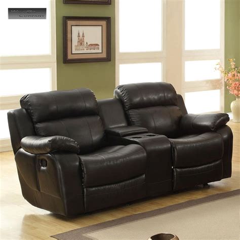 New Black Leather Loveseat Sofa Double Glider Recliner Cup Holder Couch Lazy Boy | Leather ...