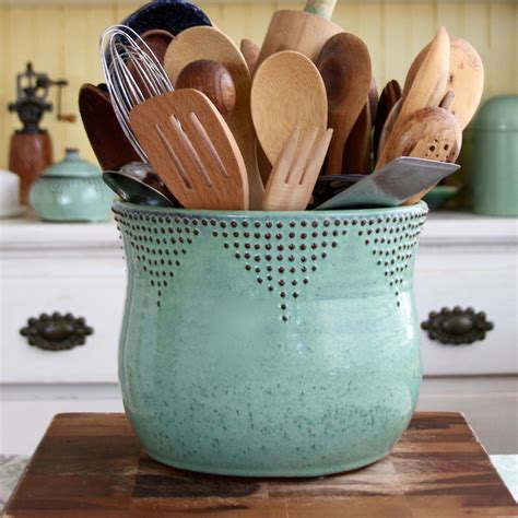 Jumbo Utensil Holder in Aqua Mist — Back Bay Pottery | Pottery, Utensil ...