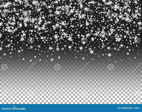 Snowfall Vector Texture on Transparent Background. Winter Snowflakes Banner Template Stock ...