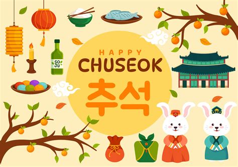 Happy Chuseok Day Vector Illustration of Korean Thanksgiving Event with Harvest Festival ...