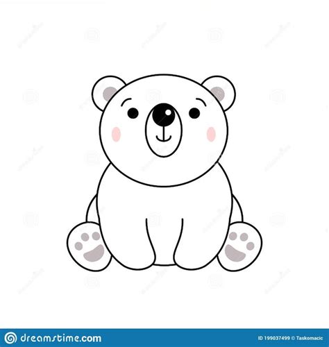 Shy Cute Polar Bear Sitting Looking Curious. Kawaii Ice Bear Smiles ...