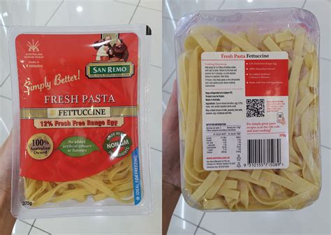 Name: Fresh Pasta (Fettuccine) Brand: San Remo Size: 375 g Price: $9+ Keep refrigerated at or ...