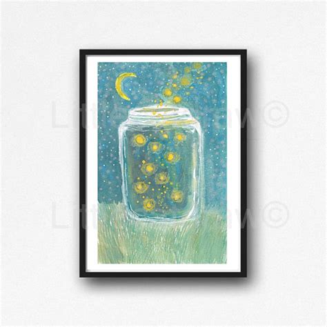 Firefly Print Fireflies In A Jar Watercolor Painting Print | Etsy