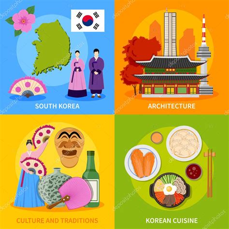 Korea Culture 4 Flat Icons Square — Stock Vector © macrovector #125597732