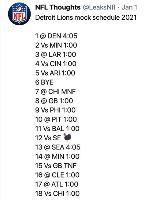 Detroit Lions: 2021 Mock Detroit Lions schedule includes pair of prime ...