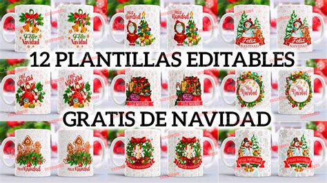 12 Plantillas Editables Navideñas listas para sublimar en taza – Taza Navideña 5 – Chamuco Creativo