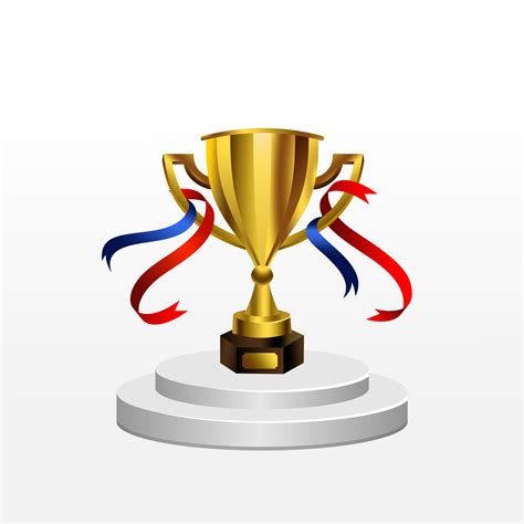 realistic gold trophy on podium vector. Trophy cup with red and blue ...