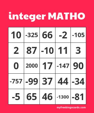 integer MATHO Bingo