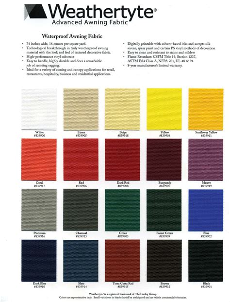 Weathertyte PLUS Fabric Color Options | Affordable Awnings