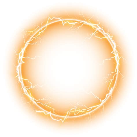 Yellow ball lightning on a transparent background. Abstract electric lightning strike. Light ...