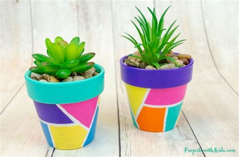 Make Easy Geometric Painted Flower Pots - Projects with Kids