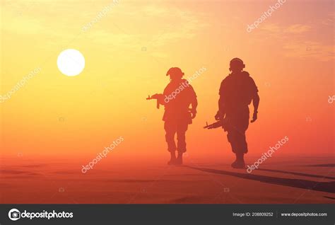 Silhouette Soldier Sunset Render Stock Photo by ©Iurii 208809252