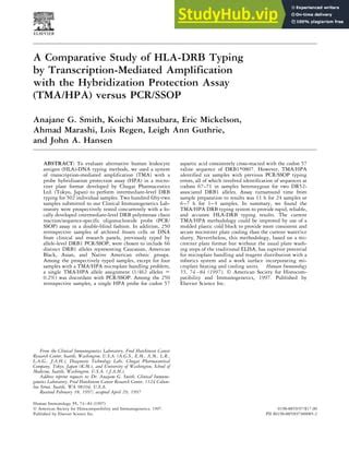 A Comparative Study Of HLA-DRB Typing By Transcription-Mediated Amplification With The ...