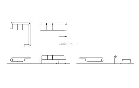 L-Shaped Couch - Free CAD Drawings