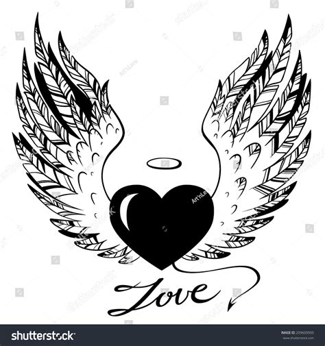 Handdrawn Illustration Heart Angel Wings Stock Vector (Royalty Free ...