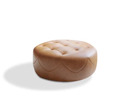 Valencia Brandy Round Full Leather Ottoman, Cognac color