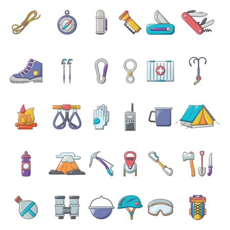 Mountaineering equipment icons set, cartoon style 8558418 Vector Art at ...