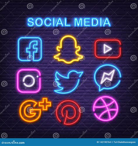 Social media neon icons editorial stock image. Illustration of element - 142190764