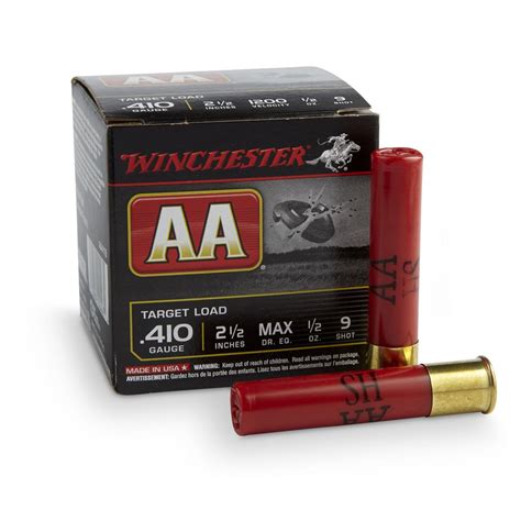 Winchester, #9 AA Shotshells, .410 Gauge, 2 1/2" Max. Shell, 1/2 oz., 25 Rounds - 26527, 410 ...