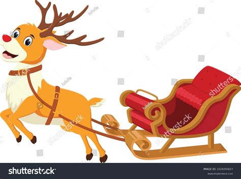 Cartoon Christmas Reindeer Pulling Sleigh Stock Vector (Royalty Free ...