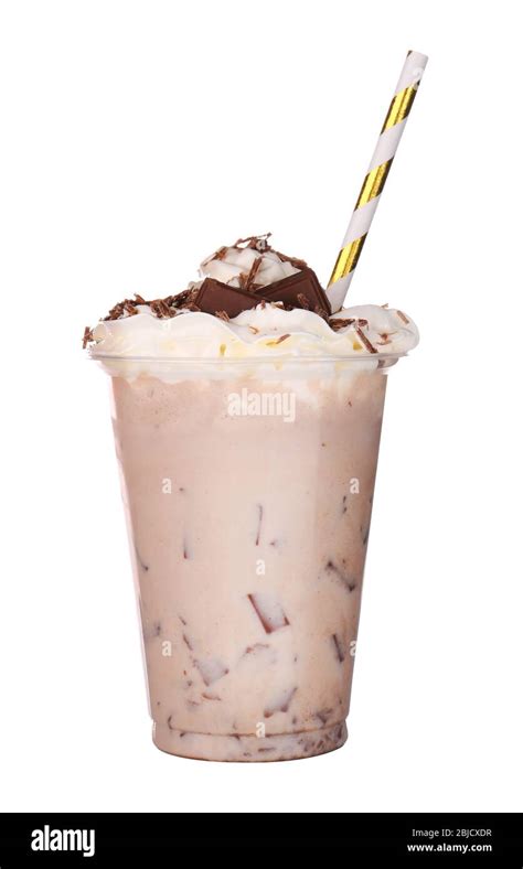 Tasty chocolate milkshake in plastic cup isolated on white Stock Photo - Alamy