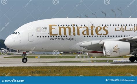 Emirates Airbus A380-800 Landing on Runway, Close-up View Editorial ...