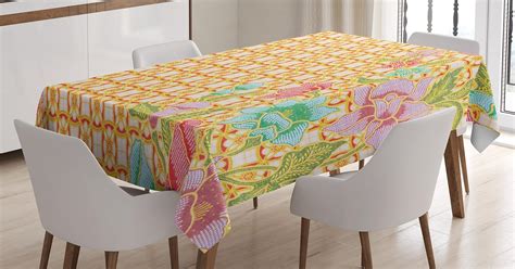 Amazon.com: Ambesonne Batik Tablecloth, Traditional Malaysian Batik Form with Flower and Leaves ...