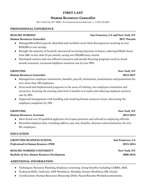 Entry Level Human Resources (HR) Resume Example for 2023 | Resume Worded