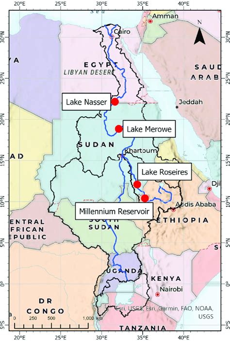 The Nile River basin and the reservoirs on the main channel of the Nile... | Download Scientific ...