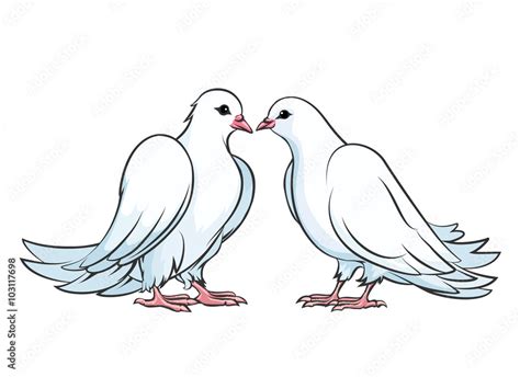 Vetor do Stock: Kissing couple of doves. Dove couple, love dove bird, kiss pigeon, valentine ...