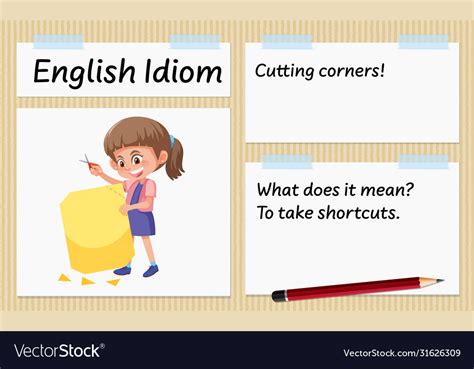 English idiom cutting corners template Royalty Free Vector