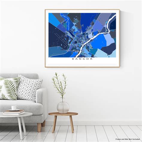 Bangor Maine Blue Geometric City Street Map Wall Art Print Poster, USA — Maps As Art