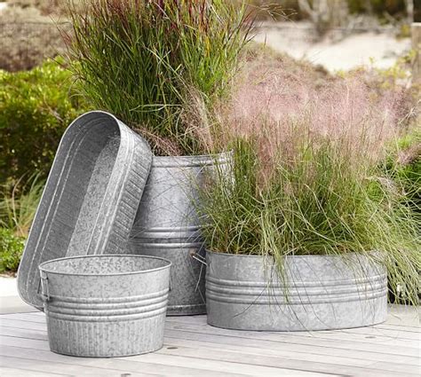 Eclectic Galvanized Metal Planters | Pottery Barn