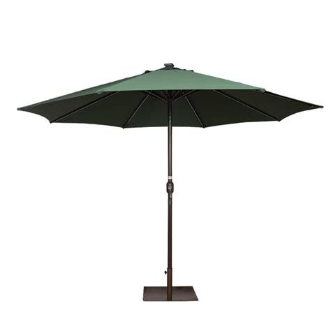 Wildaven 11 ft. Steel Outdoor Market Patio Umbrella with 40 LED Lights Crank in Dark Green ...