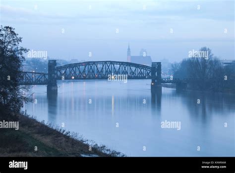 Historical railway bridge over the river Elbe in Magdeburg Stock Photo ...