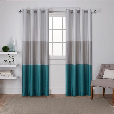 Chateau Teal Striped Faux Silk Grommet Top Window Curtain-EH8051-05 2 ...