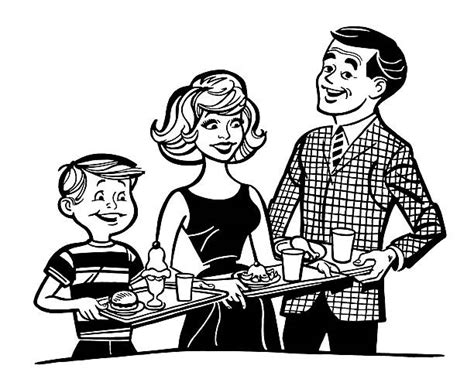 Black And White Family Dinner Illustrations, Royalty-Free Vector ...