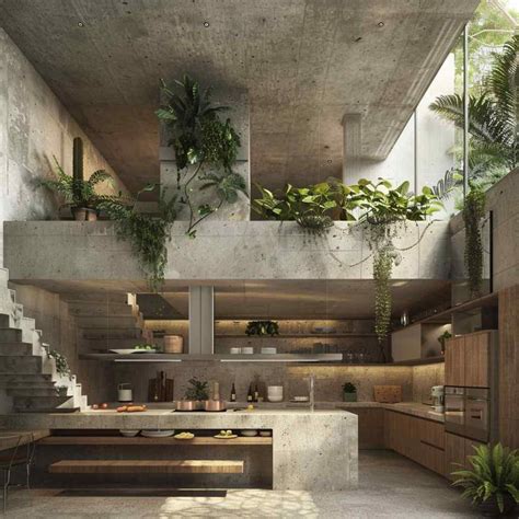 Concrete Cool Meets Tropical Warmth in 76 Brutalist Kitchens Featuring ...