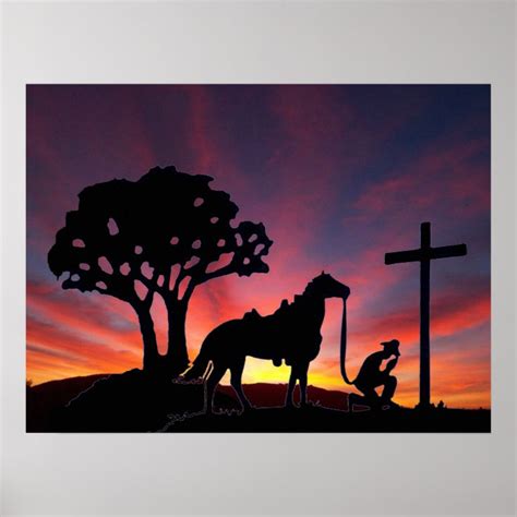 Cowboy Praying at the Cross Christian Western Art Poster | Zazzle