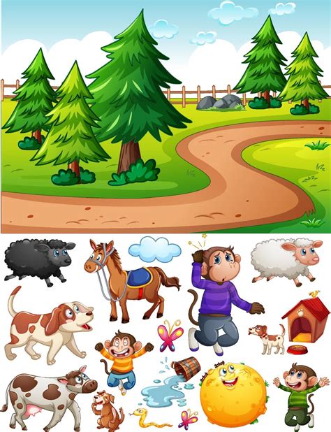 Blank nature scene with isolated cartoon character and objects 2037357 Vector Art at Vecteezy