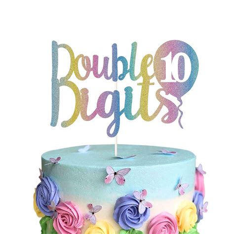 Buy Double Digits 10th Birthday Cake Topper,10 Year Old Balloon Birthday Cake Decor, Rainbow ...