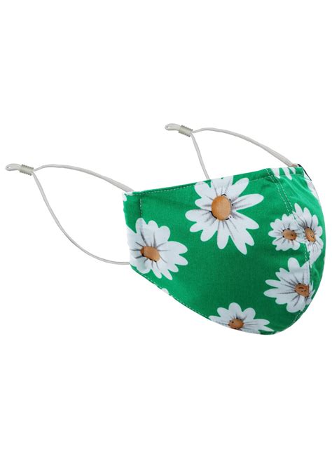 Flower Face Mask | Cotton Face Mask with Daisy Flower Print in Green ...