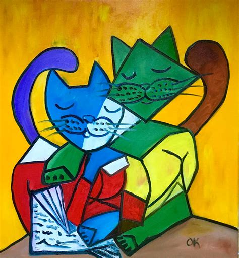 Two Girls Reading by Pablo Picasso Cat Version Original Oil | Etsy