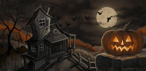 Download Bat Jack-o'-lantern Moon Haunted House House Holiday Halloween 8k Ultra HD Wallpaper by ...
