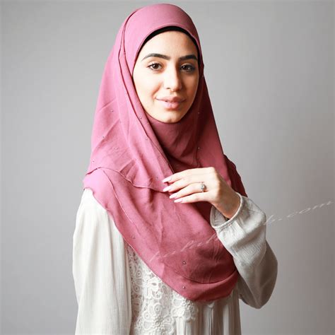 Dark Dusty Pink Pinless Chiffon Instant Sequinned Comfy Pinless Hijabs - Halal Hijab