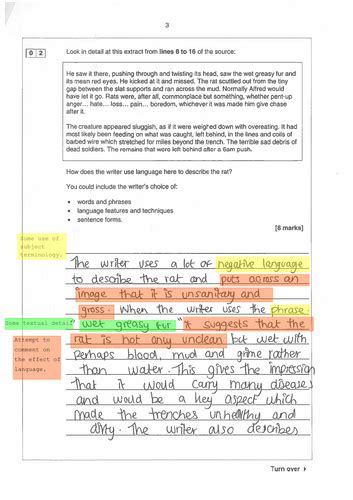 AQA English Language Paper 1 Marked and Annotated Exam Responses on all questions | Teaching ...